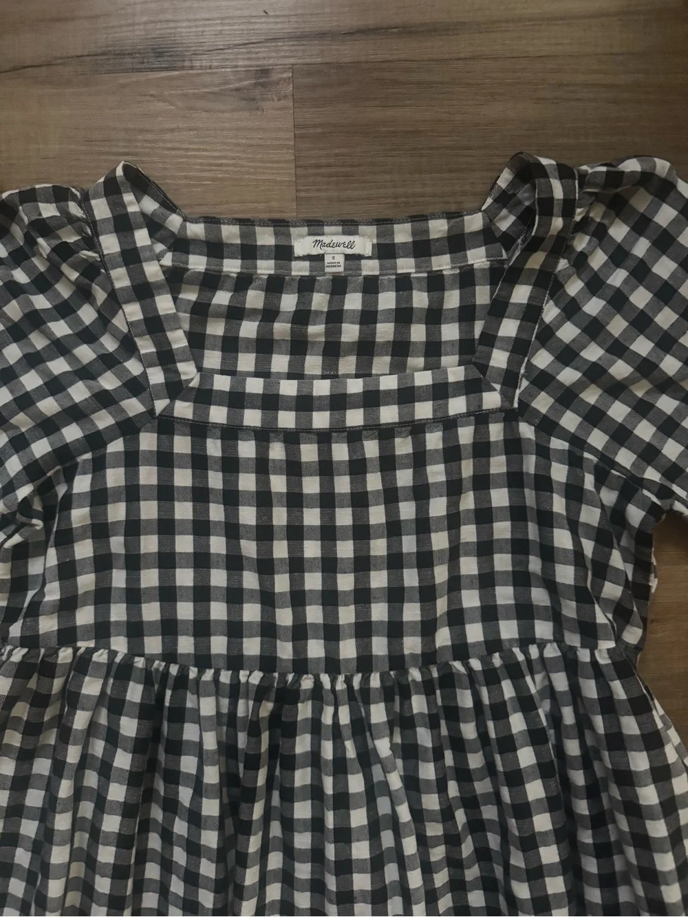 Madewell Allie Linen Blend Black & White Gingham Check Dress Sz S - Picture 6 of 7